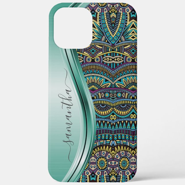 Monogramm Name Tribal Aquamarines Muster Case-Mate iPhone Hülle (Rückseite)