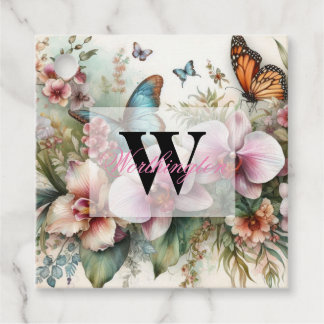 Monogramm Name Tropische Blume Blätter Aquarell Geschenkanhänger