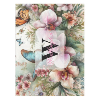 Monogramm Name Tropische Blume Blätter Aquarell Tischdecke