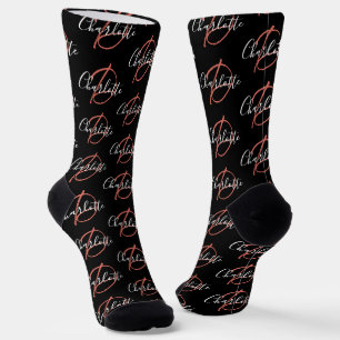 Monogramm Name und erste Schwarz-weiße Koralle Socken