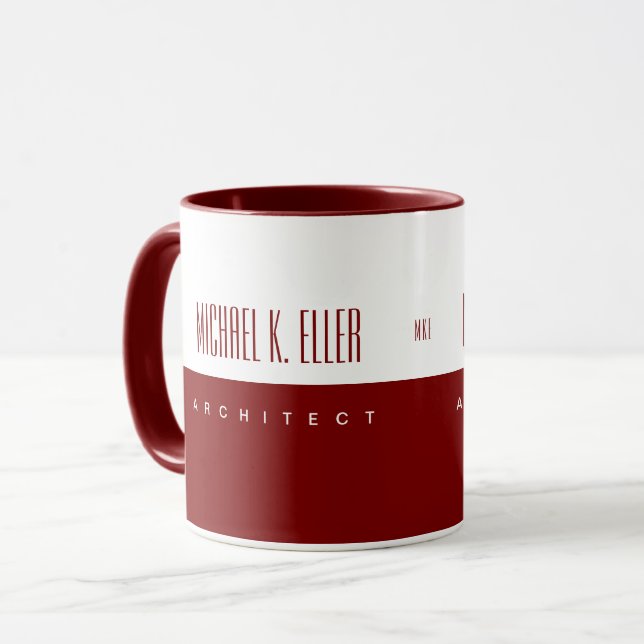 Monogramm Name und Job Modern Deep Red Tasse (Vorderseite Links)