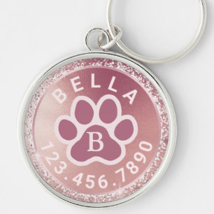 Monogramm Name und Telefon Rose Gold Round Pet T Schlüsselanhänger