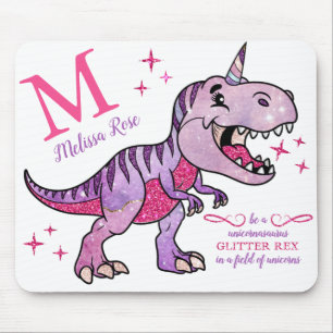 Monogramm Name Unicornasaurus Pink Glitzer Rex Mousepad