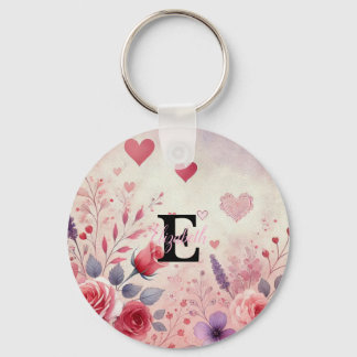 Monogramm Name Valentinherzen Blütenfarbe Schlüsselanhänger