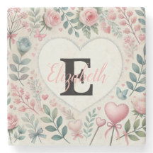 Monogramm Name Vintage-Herzen Blumenaquarell