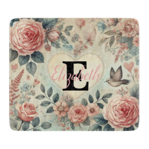 Monogramm-Name vintage romantische Herzen rosa flo Schneidebrett
