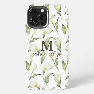 Monogramm Name Wasserfarbe Floral Elegant Weiße Li iPhone 13 Pro Max Hülle