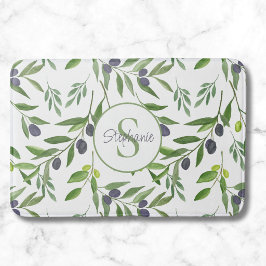 Monogramm-Name-Wasserfarbe-Olivenmuster Badematte