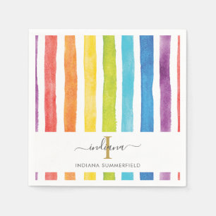 Monogramm Name Wasserfarbe Regenbogen Farbige Stre Serviette
