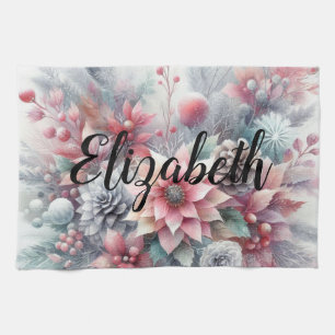 Monogramm Name Weihnachten Blumenpastellfarbe Geschirrtuch