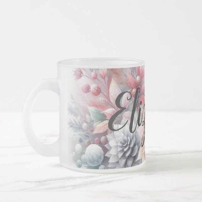 Monogramm Name Weihnachten Blumenpastellfarbe Mattglastasse (Links)