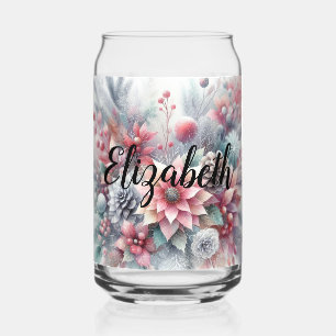 Monogramm-Name Weihnachtsflorales Pastell-Wasserfa Dosenglas