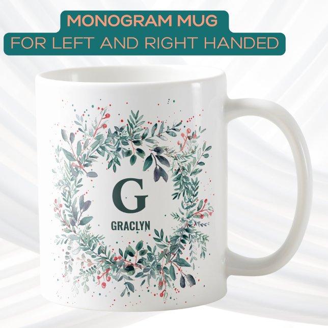 Monogramm Name Weihnachtsgrün Kaffeetasse (Von Creator hochgeladen)