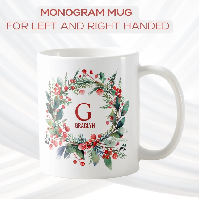 Monogramm Name Weihnachtsgrün Kaffeetasse (Von Creator hochgeladen)