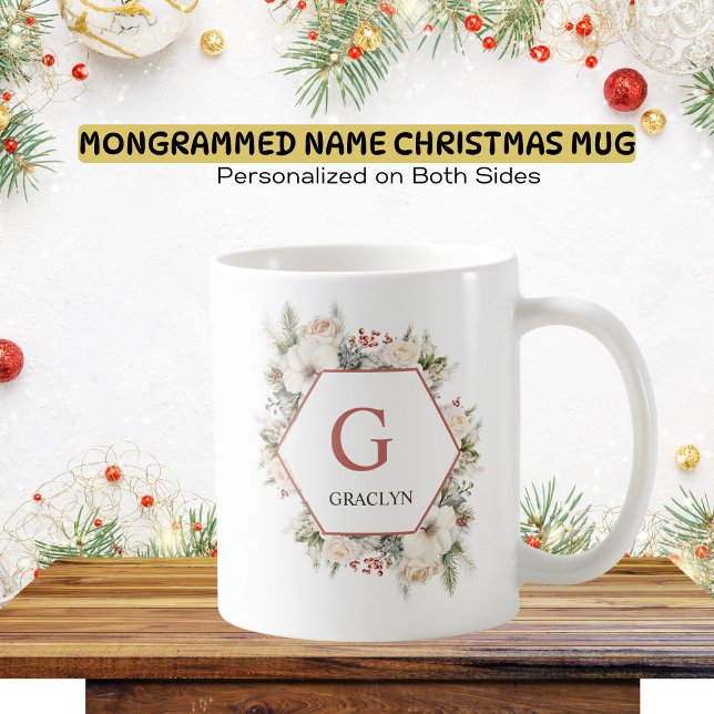 Monogramm & Name Weihnachtsgrün Kaffeetasse (Von Creator hochgeladen)
