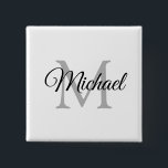 Monogramm Name Weiße Personalisierte Vorlage Platz Button<br><div class="desc">Monogram Name White Personalisiert Template Elegant Trendy Square Button.</div>