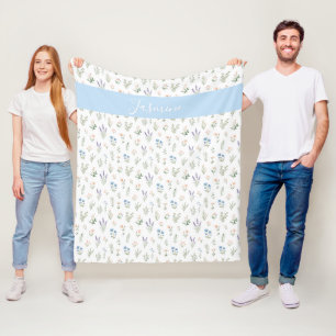 Monogramm Name Wildblume Blau Lavendel Boho Fleecedecke