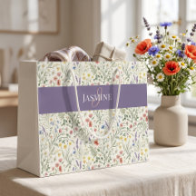 Monogramm Name Wildblume Boho Lavendel Mohnblumen