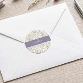 Monogramm Name Wildblume Boho Lavendel Mohnblumen Runder Aufkleber