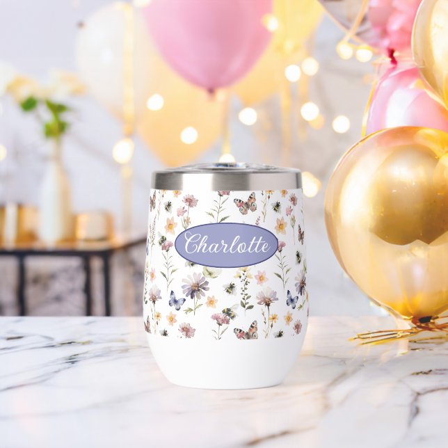 Monogramm Name Wildblumen Lila Aquarell (Junggesellenabschied (gedreht))