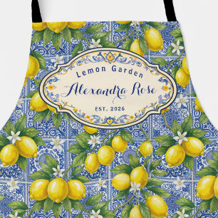 Monogramm Name Zitrone Blau Französisches Landflie Schürze