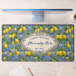 Monogramm Name Zitronen Blau Französisches Landfli Schreibtischunterlage