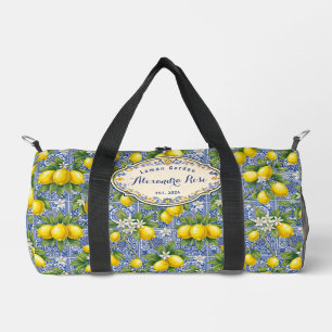 Monogramm-Name Zitronenblaues Französisches Landfl Duffle Bag