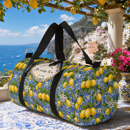 Monogramm-Name Zitronenblaues Französisches Landfl Duffle Bag