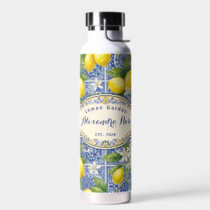 Monogramm-Name Zitronenblaues Französisches Landfl Trinkflasche