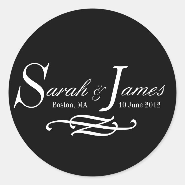 Monogramm-Namen Datum Hochzeitsplatz Runder Aufkleber (Vorderseite)