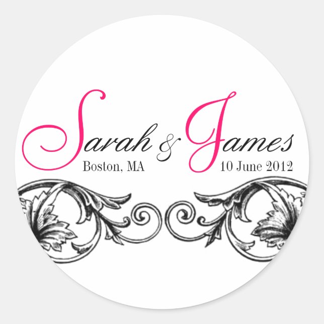 Monogramm-Namen Datum Ort Hochzeitkleber Runder Aufkleber (Vorderseite)