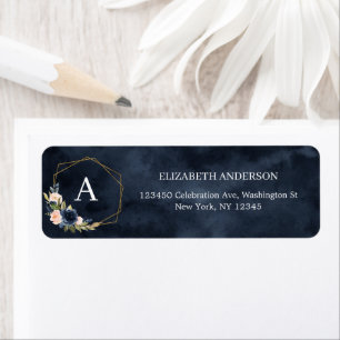 Monogramm-Namen für Navy Blush Floral Geometric Fr
