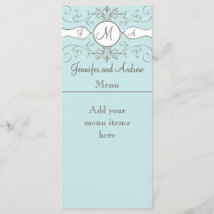 Monogramm Namen Hochzeitsmenükarten Blau Menükarte