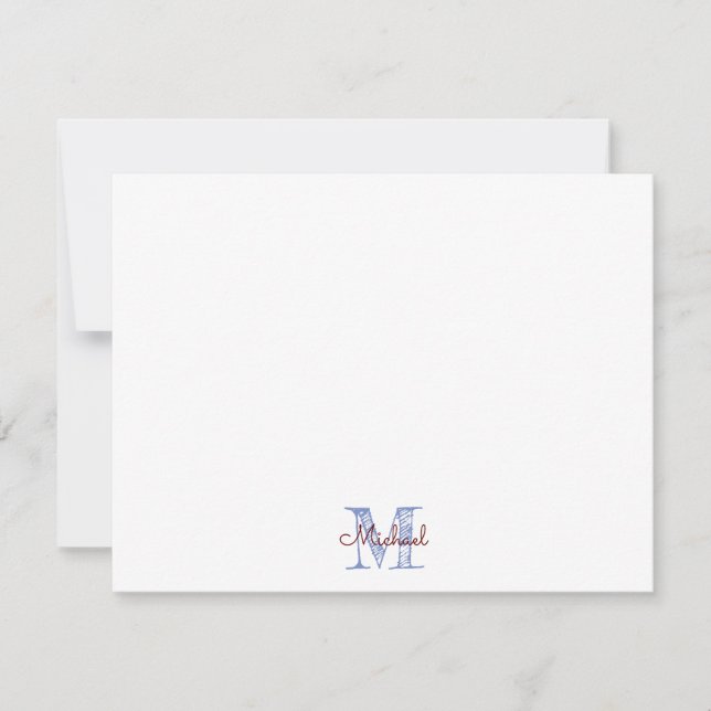 Monogramm Namens Notizkarte für Jungen Mitteilungskarte (Vorderseite)