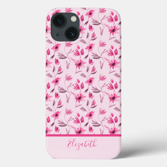 Monogramm Namensschrift Rosa Floral Elegant Trendi Case-Mate iPhone Hülle (Rückseite)