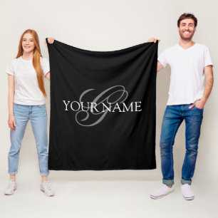 Monogramm Namensschrift Schwarz Grau Fleecedecke