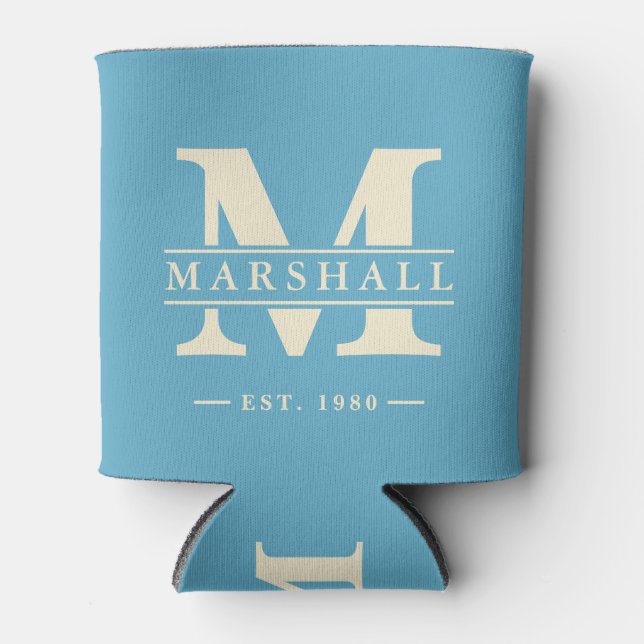 Monogramm & Namensüberlagerung Aqua Sky Dosenkühler (Vorderseite)