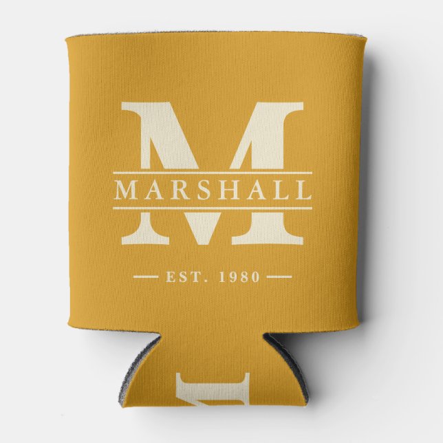 Monogramm & Namensüberlagerung Burnt Buttercup Dosenkühler (Vorderseite)