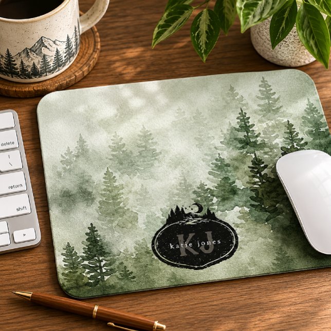Monogramm-Naturstempel | Benutzerdefinierter Name Mousepad (Von Creator hochgeladen)