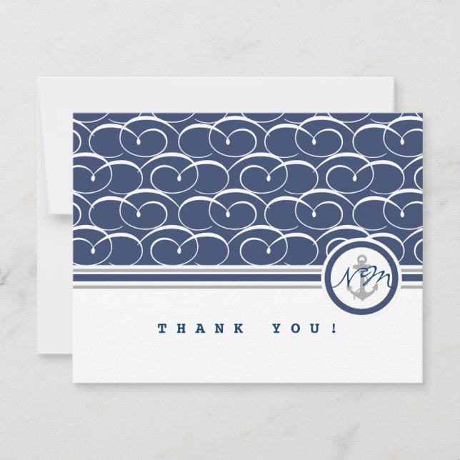 Monogramm Nautic Wirbel Vielen Dank Mitteilungskarte (Vorderseite)