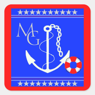 Monogramm Nautical-Anchor Quadratischer Aufkleber