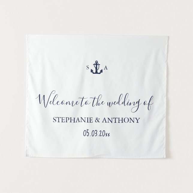 Monogramm Navy Blau Anker Hochzeit     Wandteppich (Vorderseite (Horizontal))