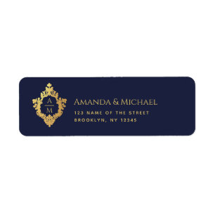 Monogramm Navy Blau Falsches Gold-Wappen Vintage-H