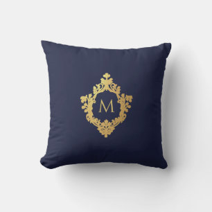 Monogramm Navy Blau Falschgold Elegantes Vintage-W Kissen