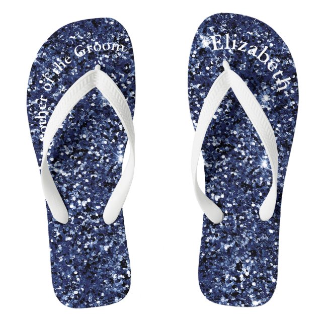 Monogramm Navy Blau Glitter Brautmutter Bräutigam  Flip Flops (Fußbett)