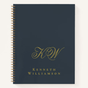 Monogramm Navy Blau Gold Minimalistisch Elegant He Notizbuch