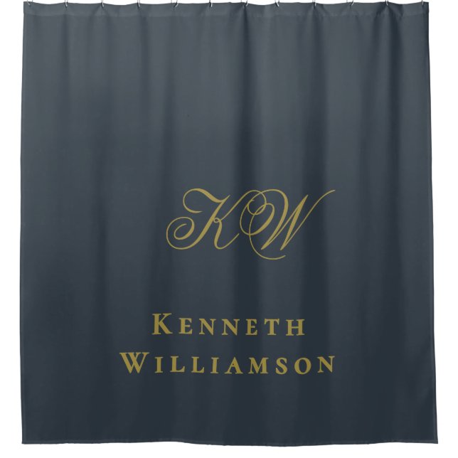 Monogramm Navy Blau Gold Name Minimalistisch Männe Duschvorhang (Vorderseite)