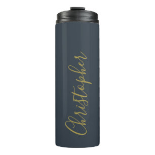 Monogramm Navy Blau Gold Schrift Name Minimalistis Thermosbecher