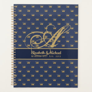 Monogramm Navy Blau Goldene Krone Königin König NE Planer