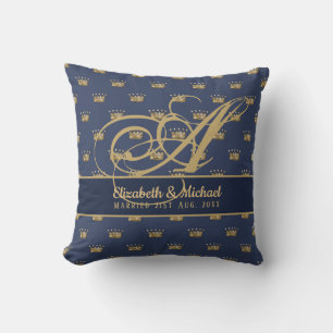 Monogramm Navy Blau Goldene Krone Königin Neuvermä Kissen